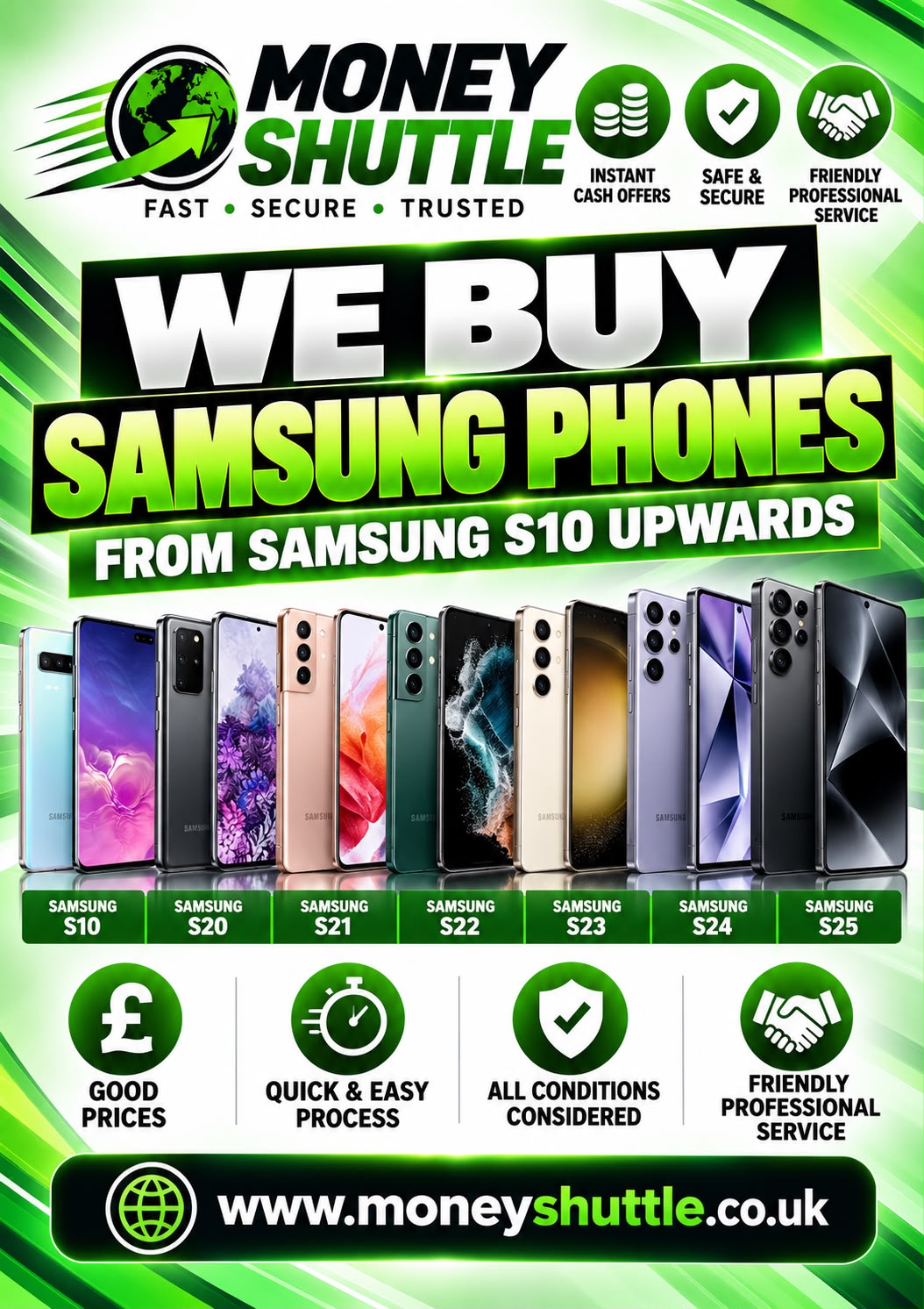 Samsung phones — Money Shuttle flyer